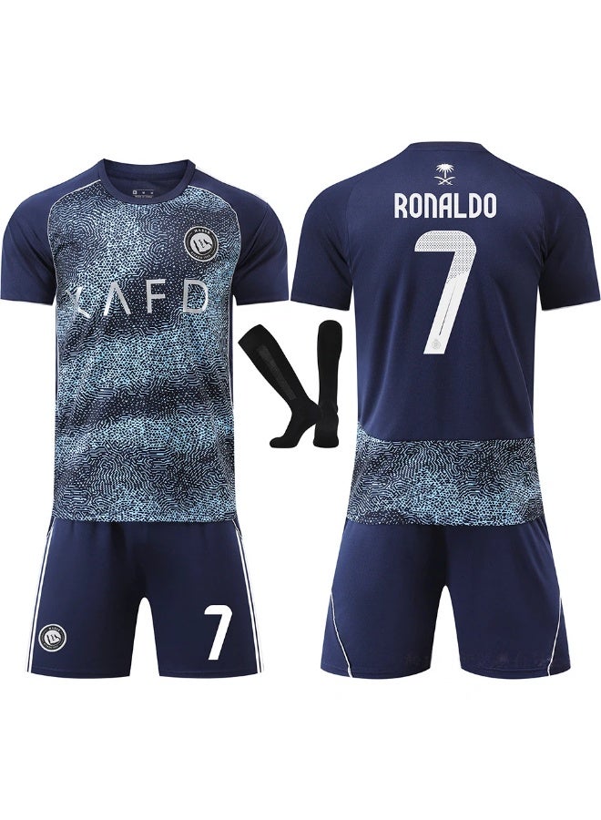 Ronaldo 2025-2026 الموسم #7 رونالدو لكرة القدم جيرسي السراويل الجوارب مجموعة حجم الأطفال وحجم الكبار ، هدية للجماهير والأصدقاء - Image 1